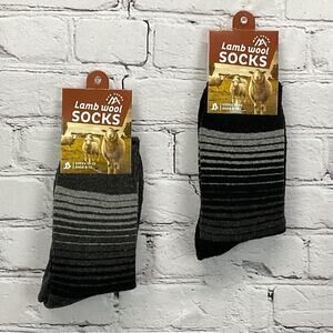 Max Adams Lamb Wool Socks Men's Size 10-13 Black/Gray Stripe Ombre 2 Pair Casual